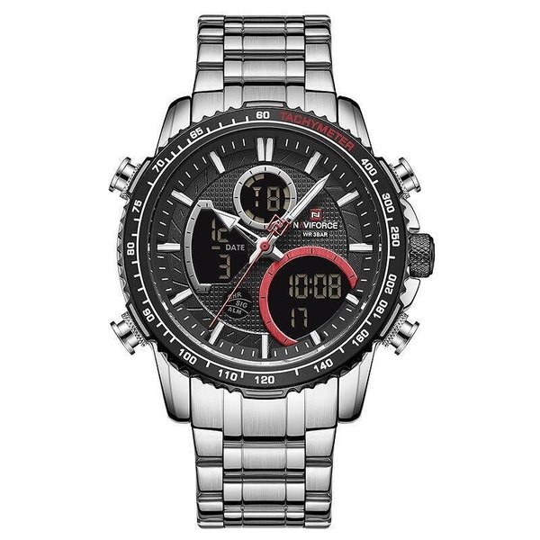 Мъжки часовник NaviForce Chrome, Хронограф, Двойно Време, Неръждаема стомана , Сребрист / Черен от Naviforce — продуктова снимка