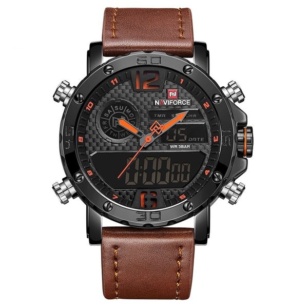 Мъжки часовник NaviForce Evection, Кожа, Хронограф, Кафяв от Naviforce — продуктова снимка