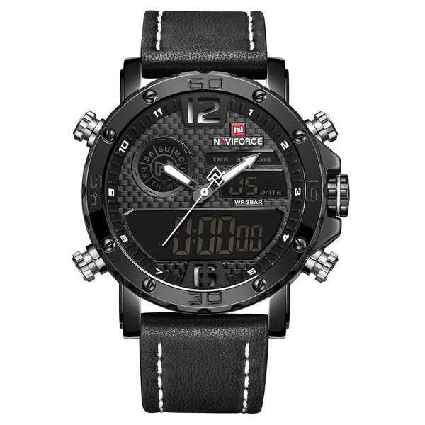 Мъжки часовник NaviForce Evection, Кожа, Хронограф, Черно/Бял от Naviforce — продуктова снимка