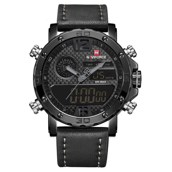 Мъжки часовник NaviForce Evection, Кожа, Хронограф, Черен — снимка на продукта от Naviforce